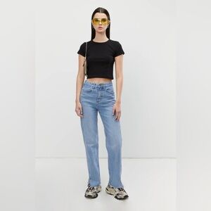 Oak + Fort Straight Leg Split Front Hem Organic Cotton Jeans